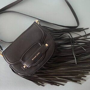 Michael Kors Cary Small Fringed Leather Crossbody Saddle Bag